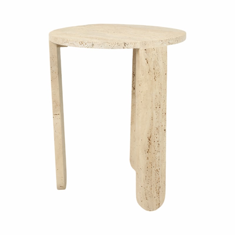 Stone Marble Accent Table Decorative Round Casual Style - 22" Ivory - 18" x 18" x 22"