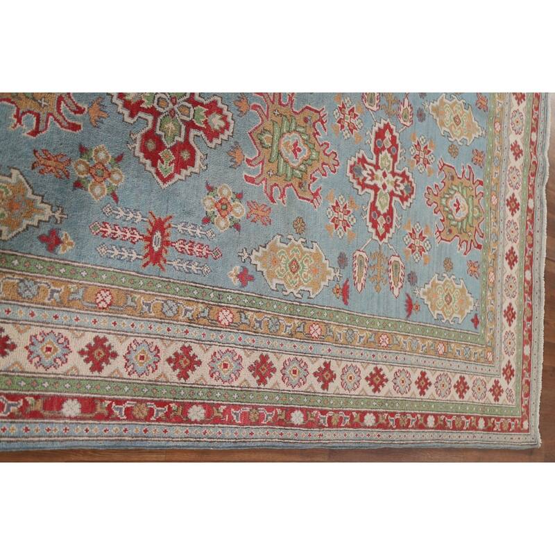 Hand Knotted Oriental 100% Wool Carpet Traditional All-Over Navy Blue & Blues Kazak Area Rug - 9' 8'' X 6' 6''