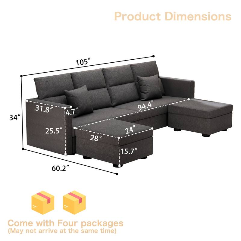 Grey Modular Sectional Sofa with Pillows for Living Room