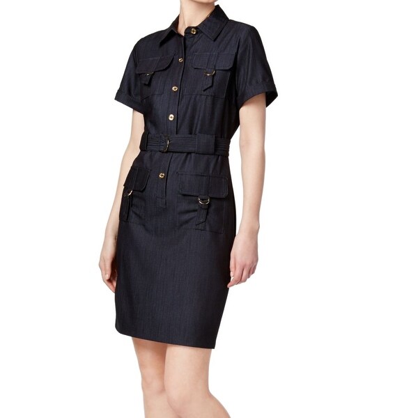 black denim utility shirt dress