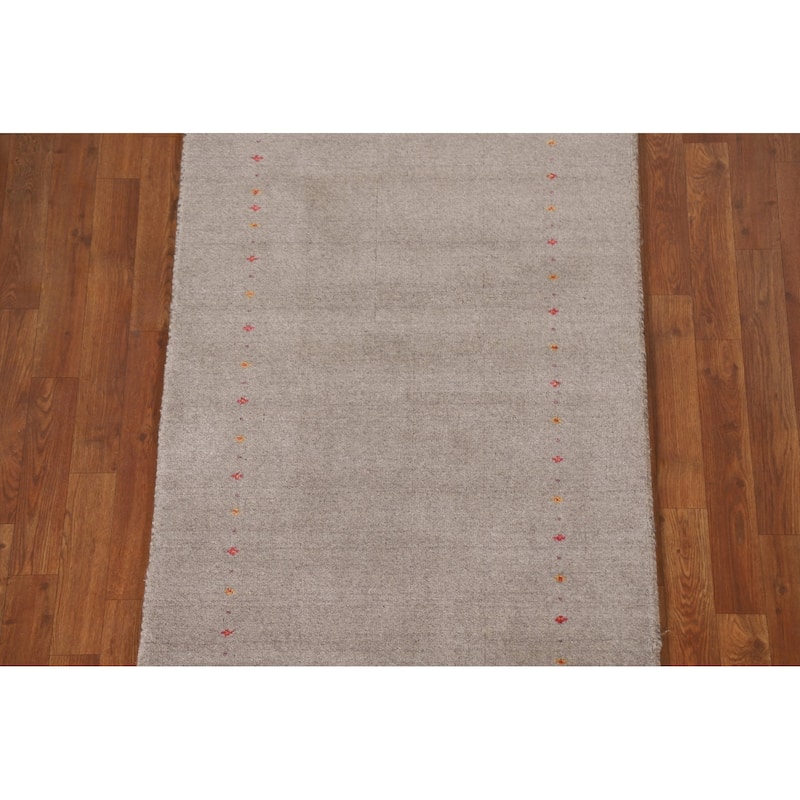 Tribal Gabbeh Beige Runner Rug Handmade Wool Carpet - 2'10"x 9'8"