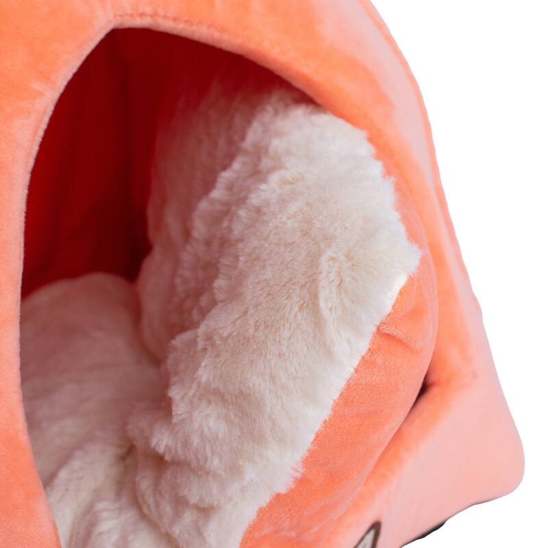 Cat Bed Cave Shape, Orange/Ivory - 14"L x 14"W x 21"H