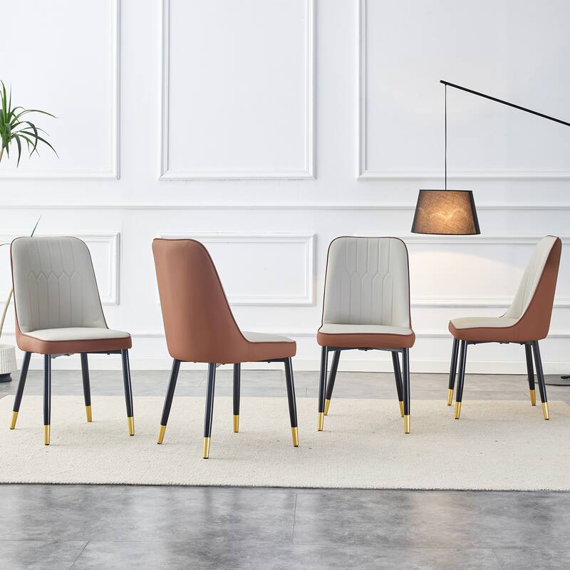 Set of 4 Modern PU Upholstered Dining Chairs with Metal Legs