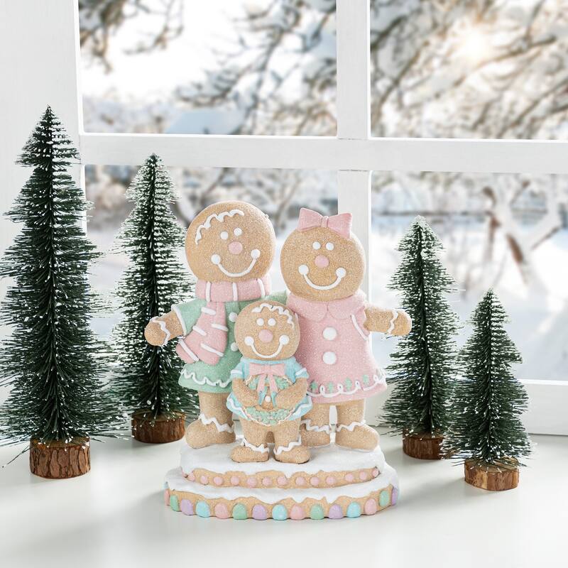 Glitzhome Resin Christmas Gingerbread Figurines Xmas Table Decor for Party Mantel Shelf Sitter