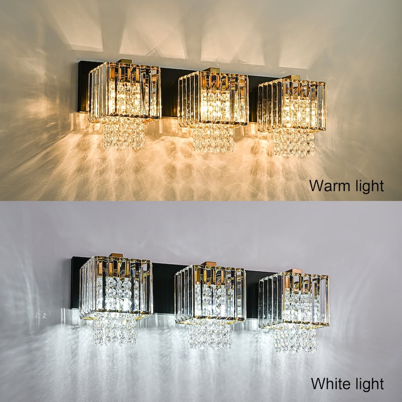 Modern Dimmable Glam Crystal Bathroom Vanity Lights Linear Black Gold Wall Light - Black & Gold
