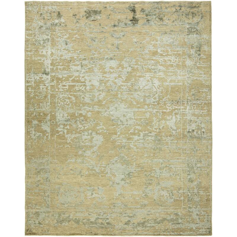 Transitional Multi-Colored Hand-Knotted Wool & Viscose Area Rug - 9' x 12' - Multi-Colored