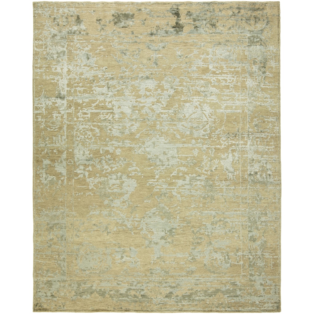 Transitional Multi-Colored Hand-Knotted Wool & Viscose Area Rug