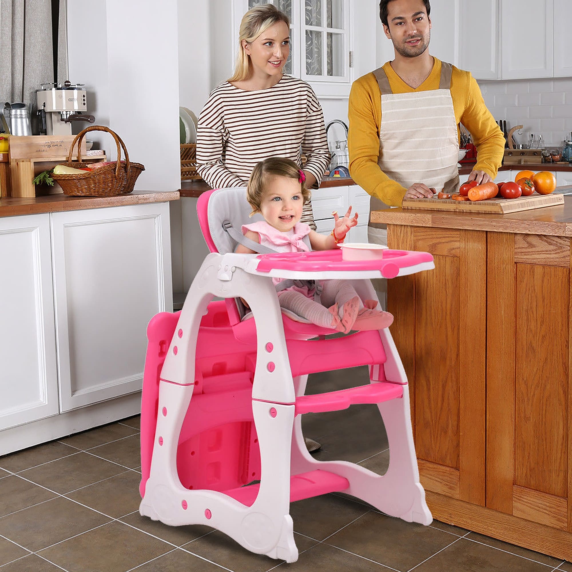 Costway 3 In 1 Baby High Chair Convertible Play Table Seat Booster Toddler Tray 