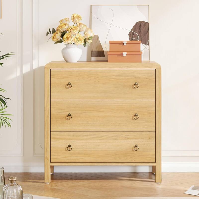 Modern 3 Drawer Dresser with Large Drawers for Bedroom, Living Room - Almond
