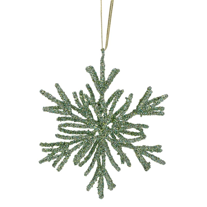 7.5" Glitter Snowflake Christmas Ornament - Green