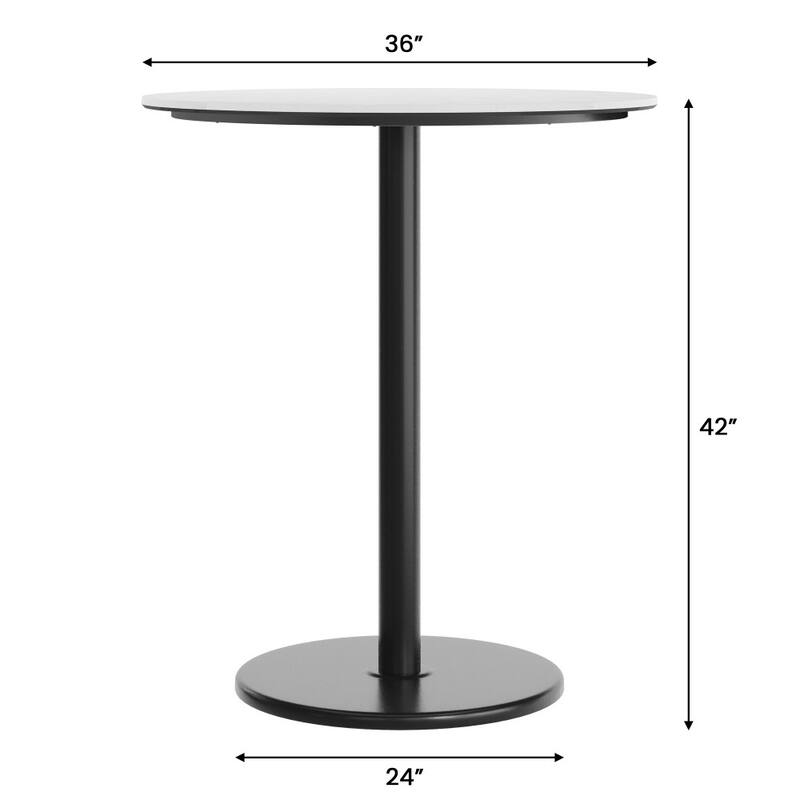 Commercial HPL Tabletop with Bar Height Round Base - 36"W x 36"D x 42"H