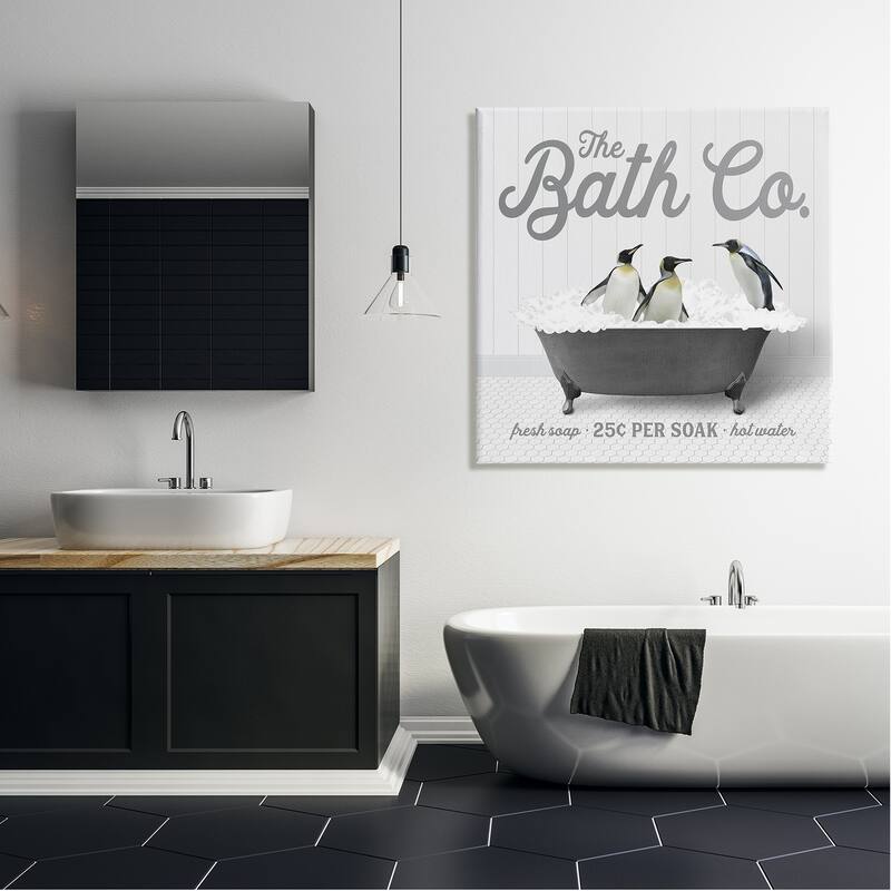 Stupell Bubble Bath Penguins Canvas Wall Art Design by Lettered and Lined