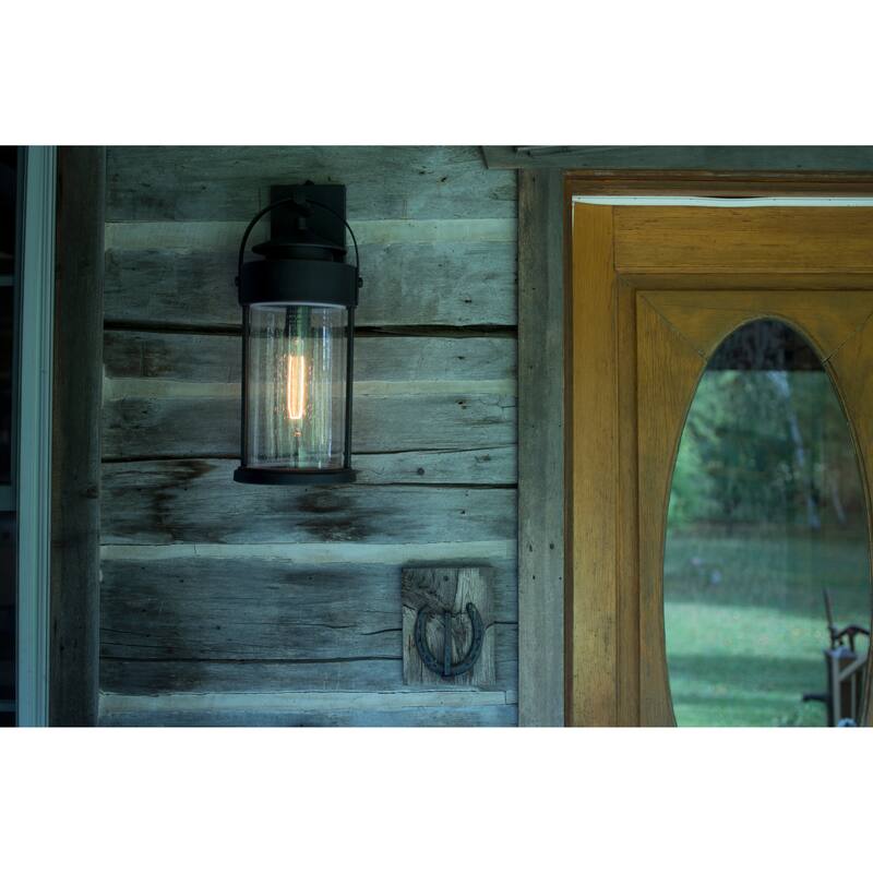 Cumberland 1 Light Dusk to Dawn Bronze Rustic Outdoor Wall Lantern Clear Glass - 8-in W x 19.75-in H x 9-in D