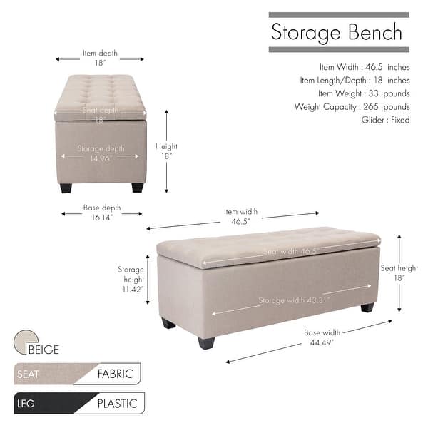 dimension image slide 1 of 3, Porthos Home Ved Storage Bench, Flip Top, Fabric Upholstery