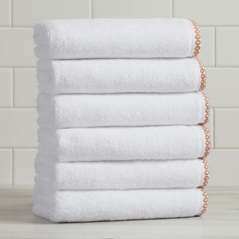 Linery & Co. Quick-Dry Cotton and Decorative Border Towel Set - Hand Towel (Pack of 6) - White / Clay