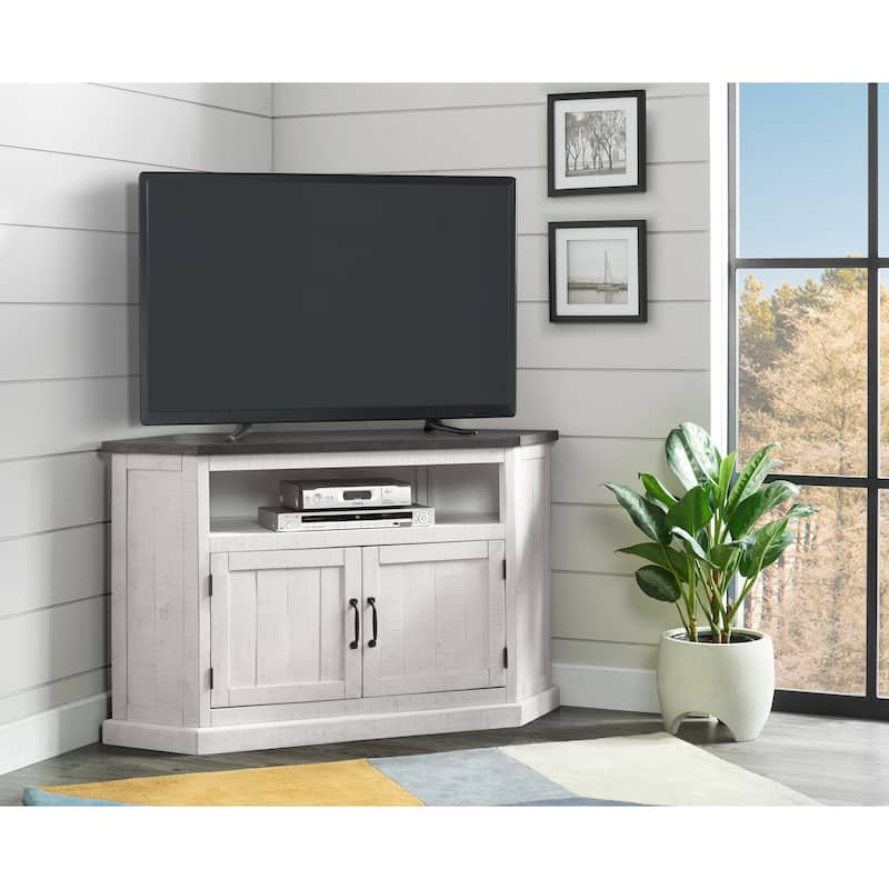 The Gray Barn Danebury Rustic 50-inch Solid Wood Corner TV Stand - White Stain and Grey Stain