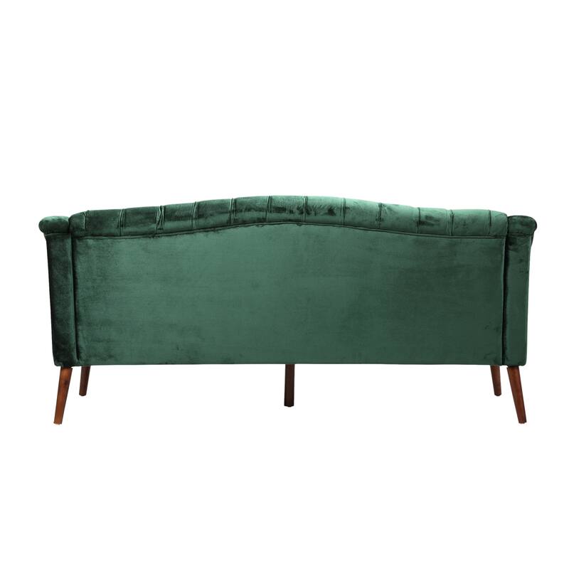 Contemporary 3-Seater Sofa with Button Tufted PU Upholstery and Birch Wood Legs