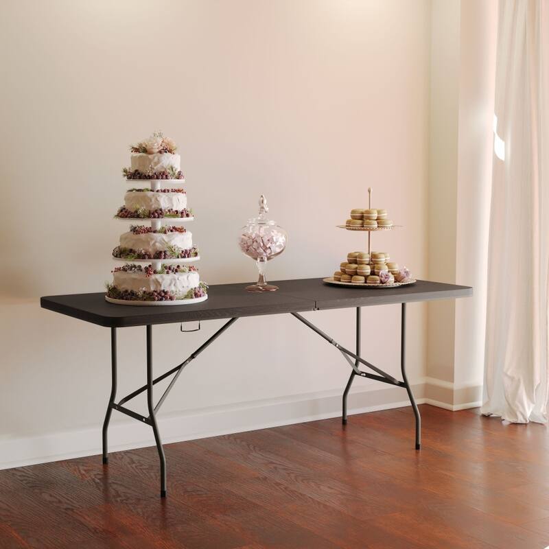 30"W x 72"L Bi-Fold Plastic Banquet and Event Folding Table with Carrying Handle - 72"D x 30"W x 29"H