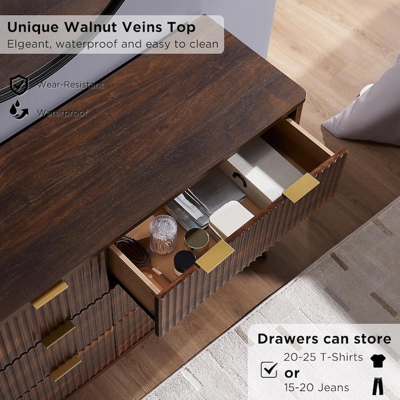 Modern Fluted 6 Drawers Dresser, Chest of Drawers, Dresser TV Stand