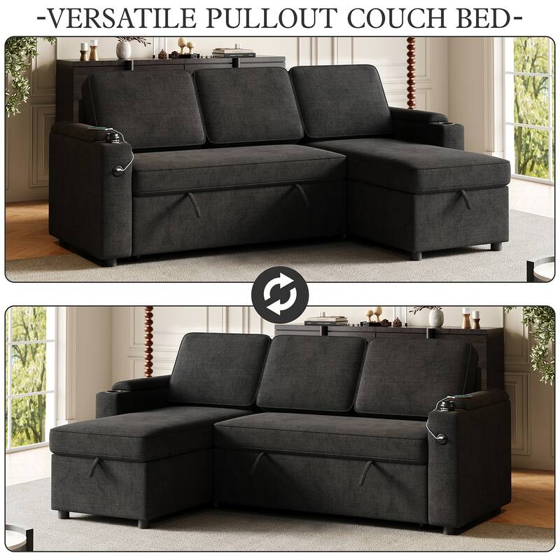 MH85.8" Sleeper Sofa, Sofa Bed - 2 in 1 Pull Out Sofa Bed with Storage Sofa with Charging Port