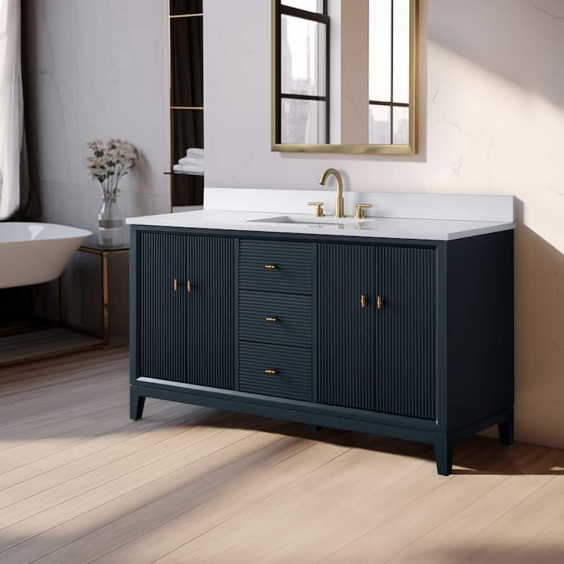 Vanity Art 60" Freestanding Bathroom Vanity with Engineered Marble Top and Sink