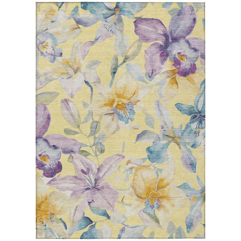 Machine Washable Indoor/ Outdoor Modern Floral Chantille Rug