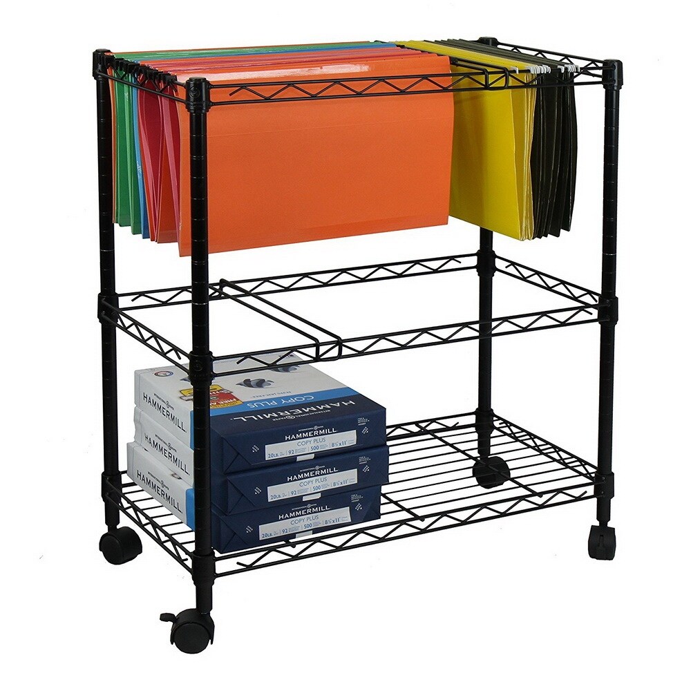 2 Layer Storage Rolling File Cart 23.6 x 12.6 x 27.6" Office Supplies Black