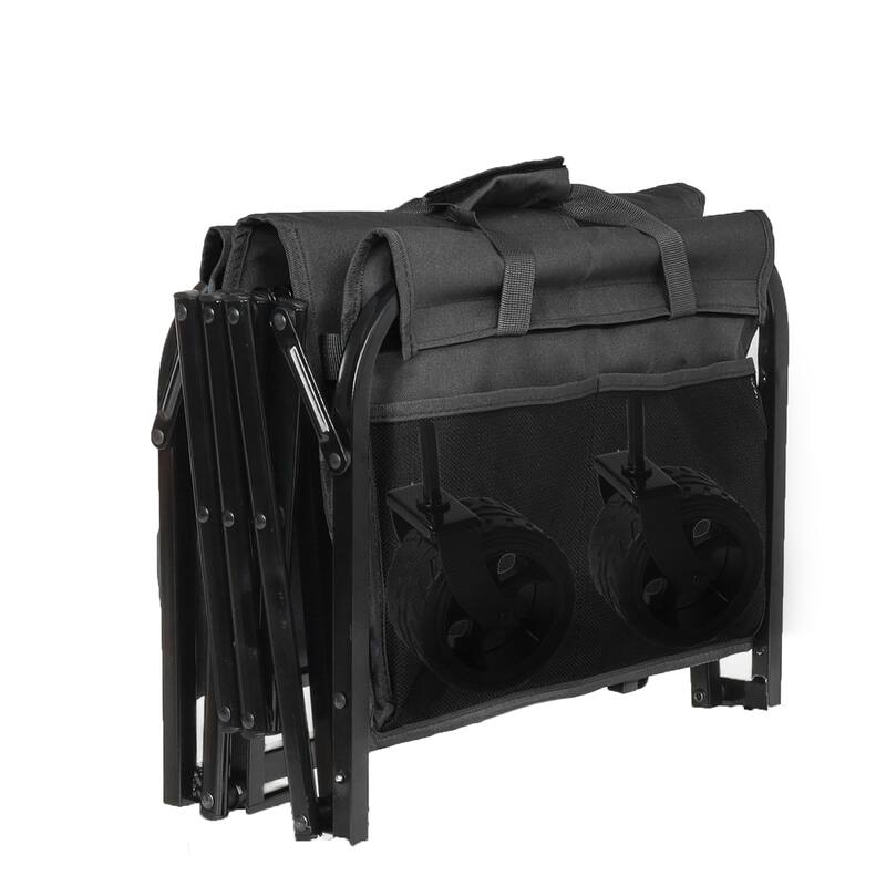 Upgraded 5*2"Wide Wheels-Expandable Dual-Layer Utility Wagon with 100% Extra Space, 220lbs Capacity Grocery Cart for Camping