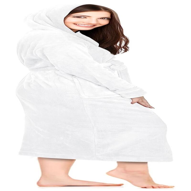 Women's Fleece Hooded Bathrobe Plush