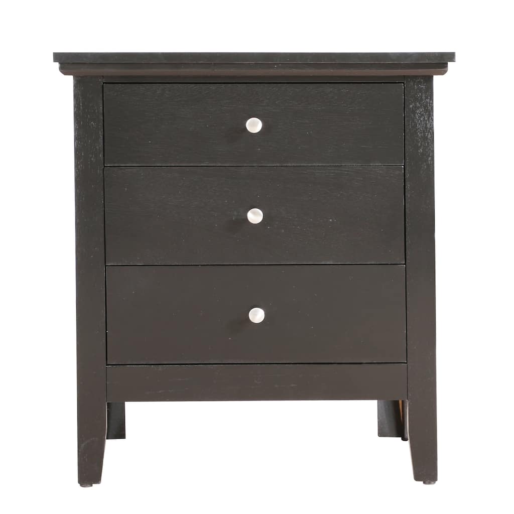 3-Drawer Black Nightstand with Real Wood Veneers and English Dovetail Drawers, 26 Inch Bedside Table
