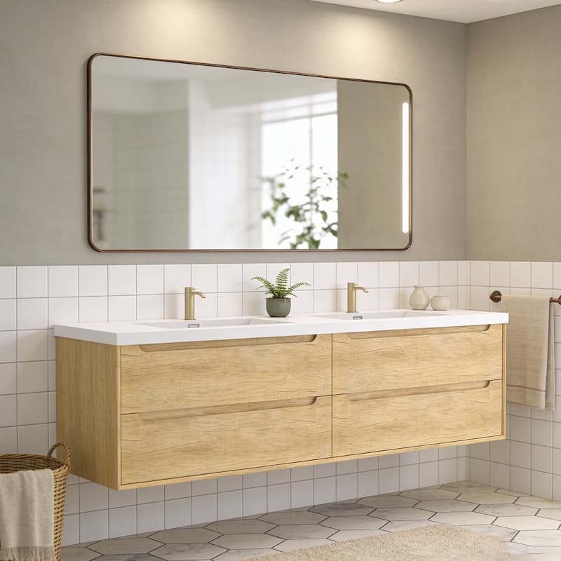 Prismis 60" 72" 84" Wall-Mount Premium Bathroom Vanity with Integrated Sink - 84 in. Vanity