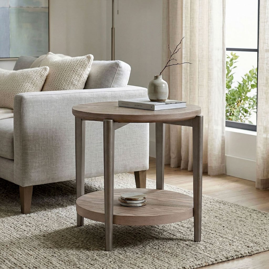 Furniture of America Tayen Modern Natural Round 1-Shelf End Table
