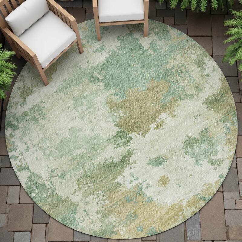 Machine Washable Indoor/Outdoor Abstract Blend Chantille Rug - Aloe - 8' x 8'