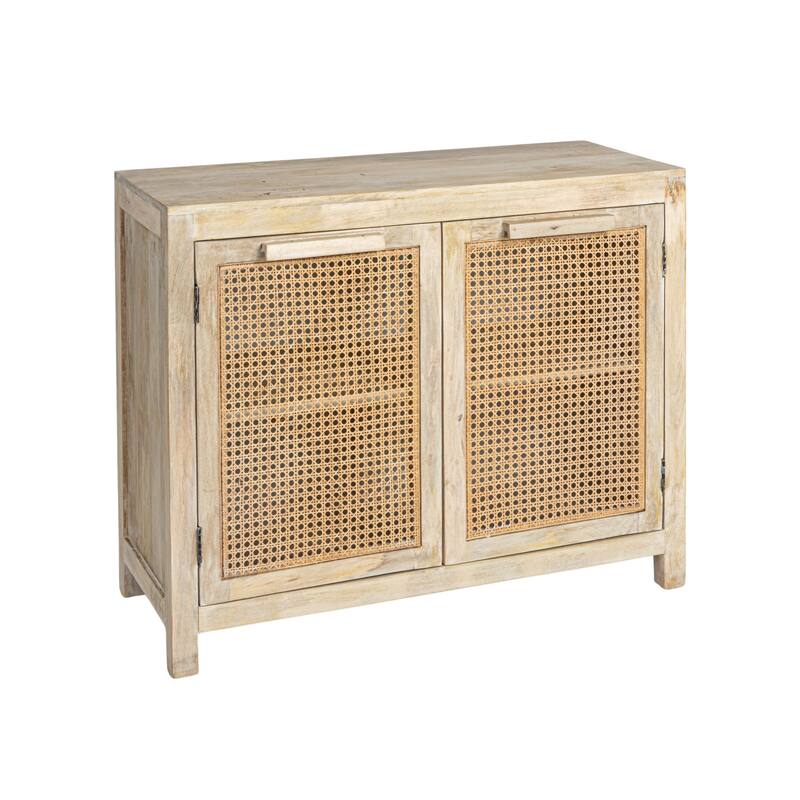 Mango Wood and Cane 2-Door Cabinet with 2 Shelves - Natural
