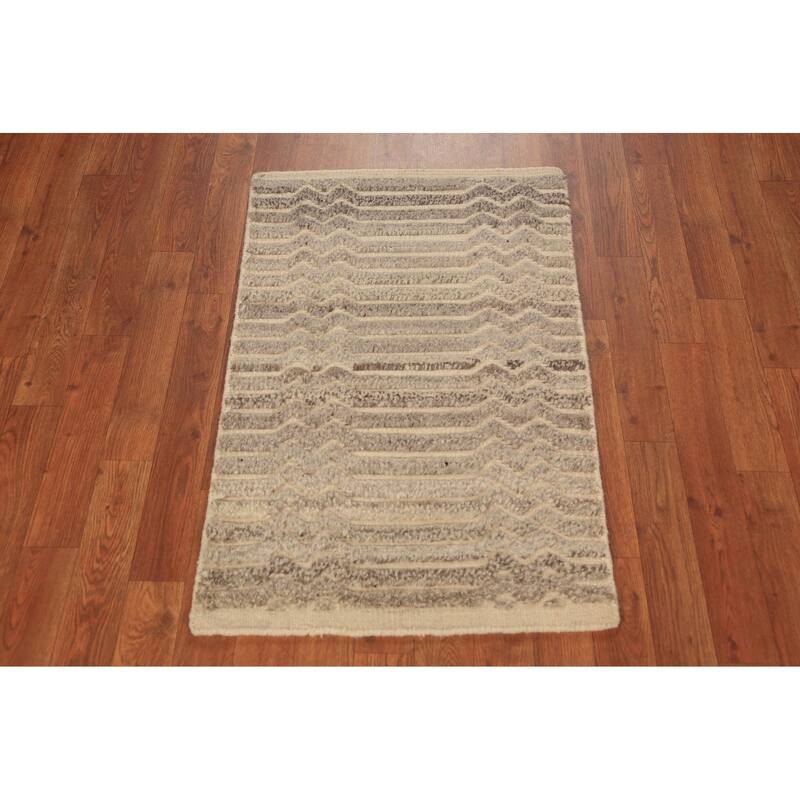 Stripe Moroccan Indian Rug Hand-Knotted Wool Carpet - 2'0"x 3'0"