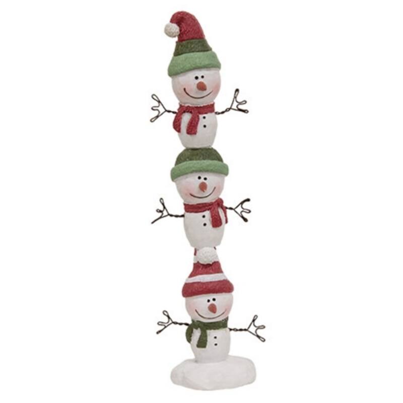 Resin Stacked Snowmen w/Red and Green Hats - 5"H - Multi
