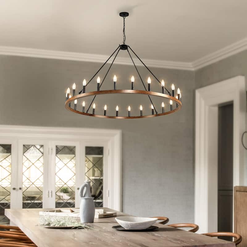 43-inch Farmhouse Black Wagon Wheel 16-Light Chandelier - N/A