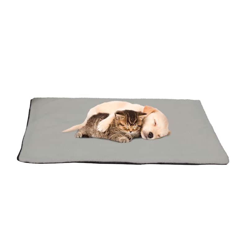 PETMAKER Self-Heating Pet Bed Crate Mat with Washable Sherpa Cover - Medium - Gray