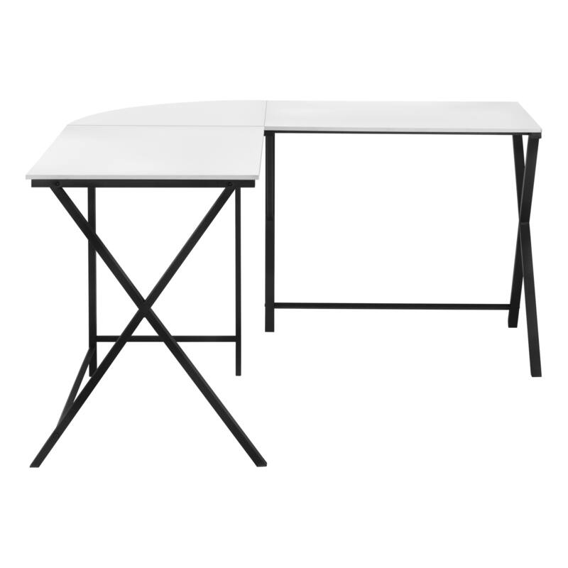 Computer Desk, Home Office, Corner, 55"l, L Shape, Work, Laptop, White Laminate, Black Metal, Contemporary