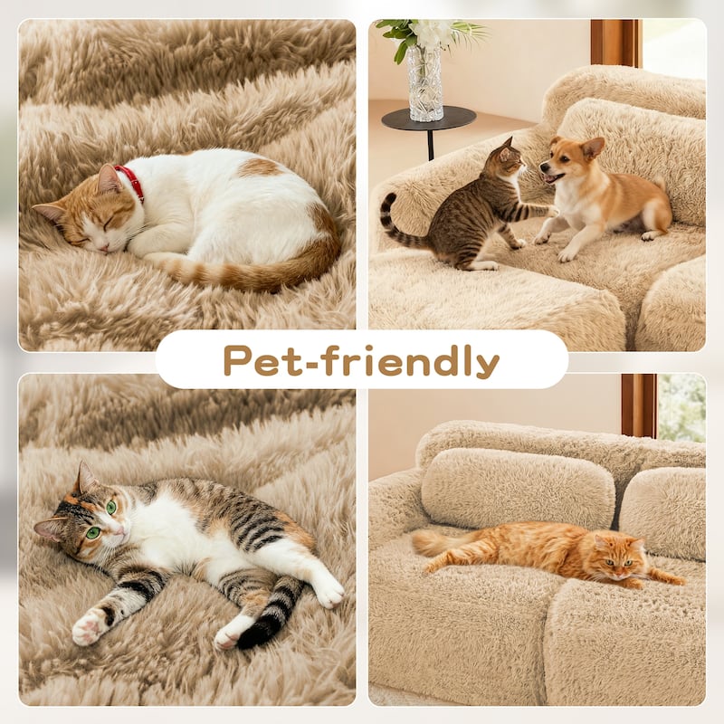 Rossetta 149'' Modern 4-seater Soft Fluffy Plush Fabric Modular Sectional Deep Sofa Couches, Free Combination Buckle Connection