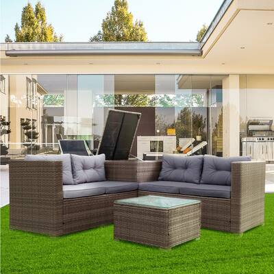 Grey 4-Piece Wicker Patio Sectional Set
