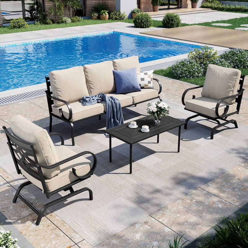 MAISON ARTS 5/7-Seat Patio Conversation Set with 3-Seat Sofa, 2/4 Single Chairs, 2-Seat Sofa and 1 Coffee Table - Set 1 - 4-Piece