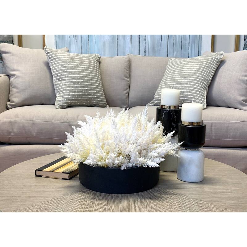 Pampas Grass in Round Fiberstone Planter - White, Black