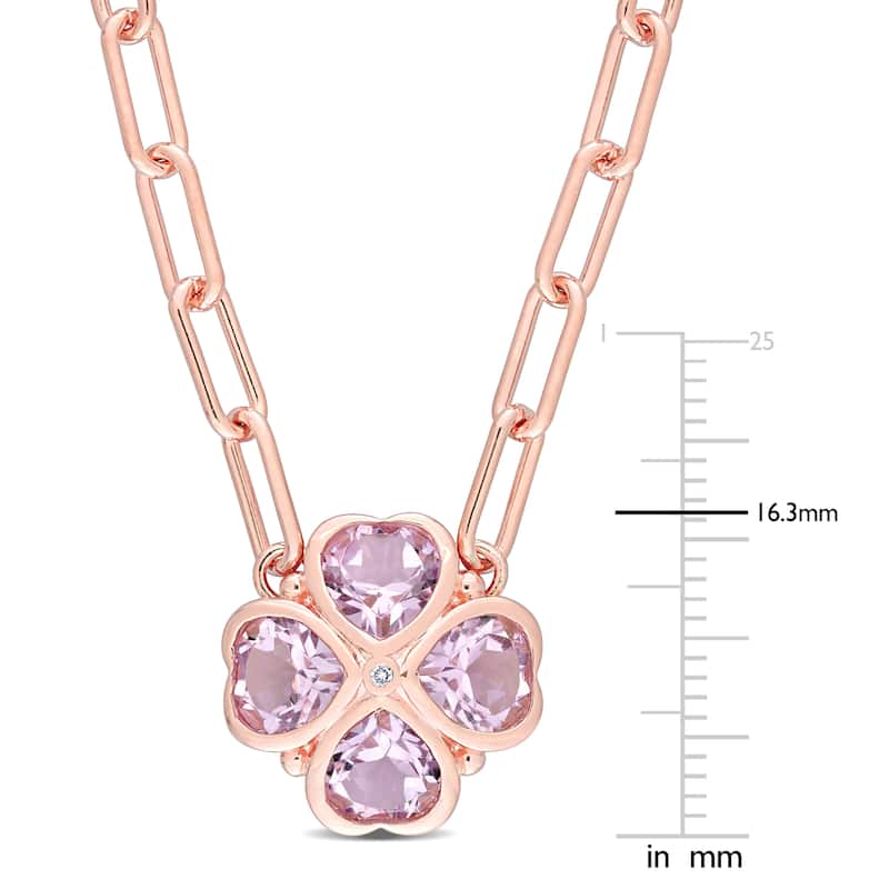 Miadora Rose de France Fashion Pendant With Daimond Accent and Chain Pink Silver