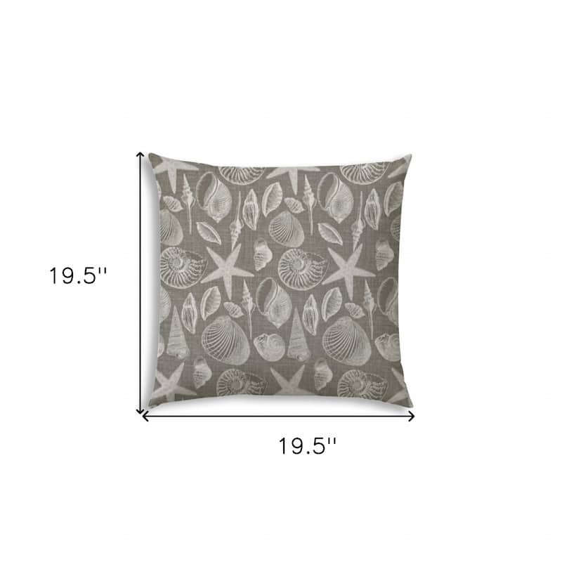 20" Taupe and Gray Coastal Indoor Outdoor Throw Pillow Cover