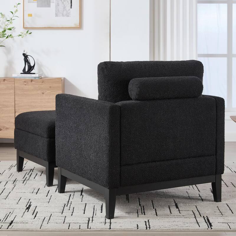 Boucle Armchair with Storage Ottoman - 300lb Capacity, Farmhouse Style