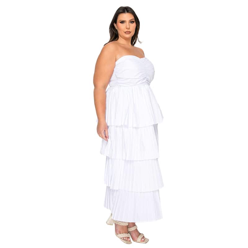 L I V D Plus Size Eleni Strapless Pleated Tiered Dress