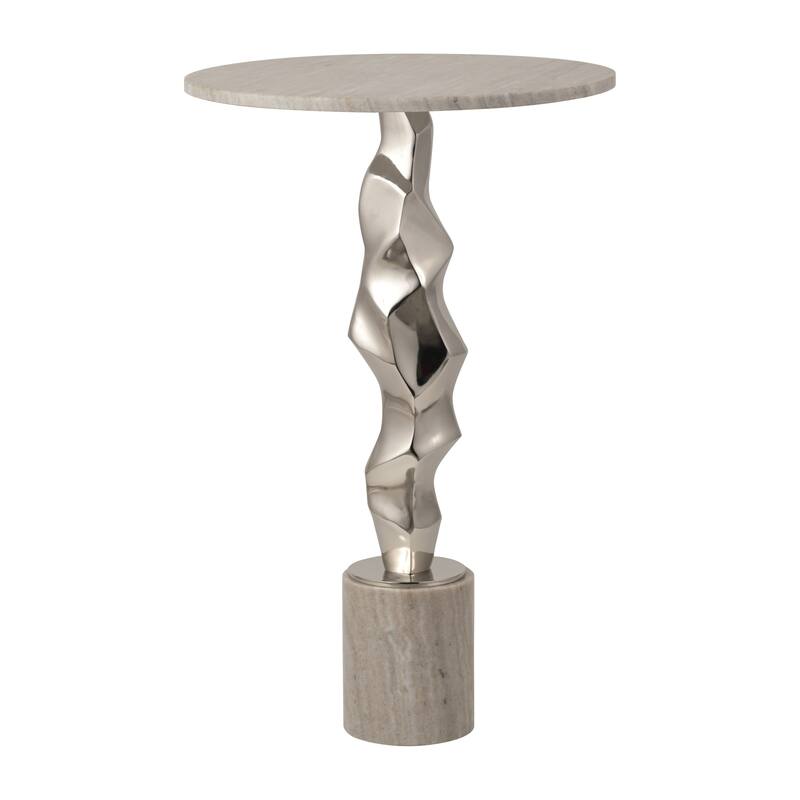 Sagebrook Home Luxurious 25" Aluminum & Marble Accent Table - 16" x 16" x 25" - Silver/ Metallic