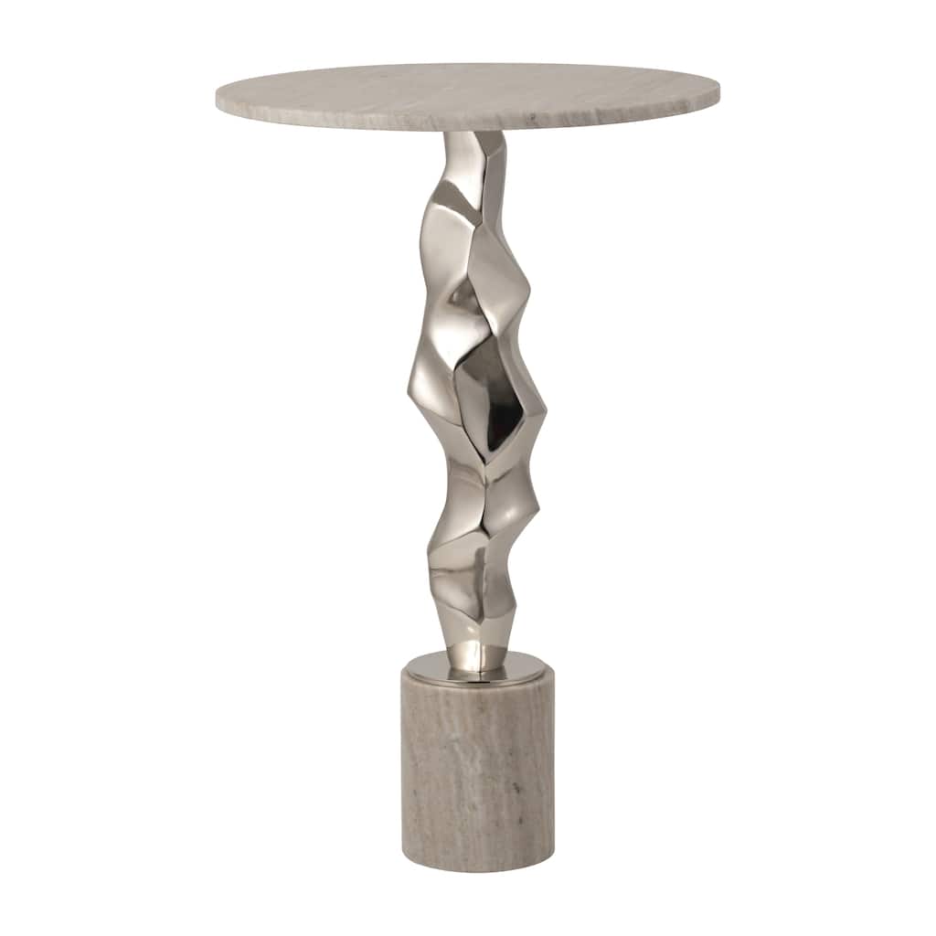 Sagebrook Home Luxurious 25" Aluminum & Marble Accent Table - 16" x 16" x 25"
