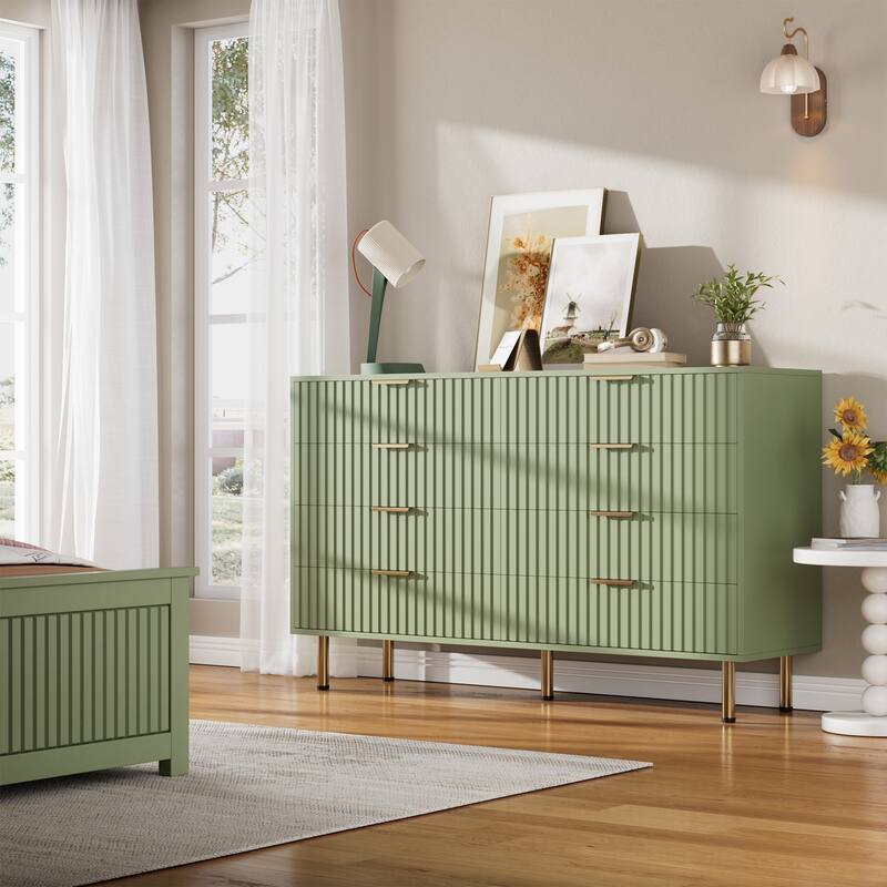 Fluted 8 Drawer Storage Dresser, Tall Modern Chest with Ample Deep Drawers and Wide Top
